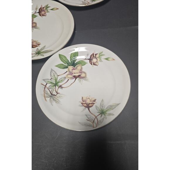 Meito China White China Woodrose Dinner Plates Set Of 5 Japan Floral Pattern - Picture 3 of 9